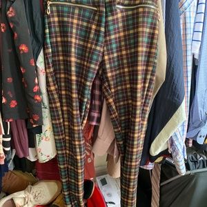 Fleece-lined plaid leggings